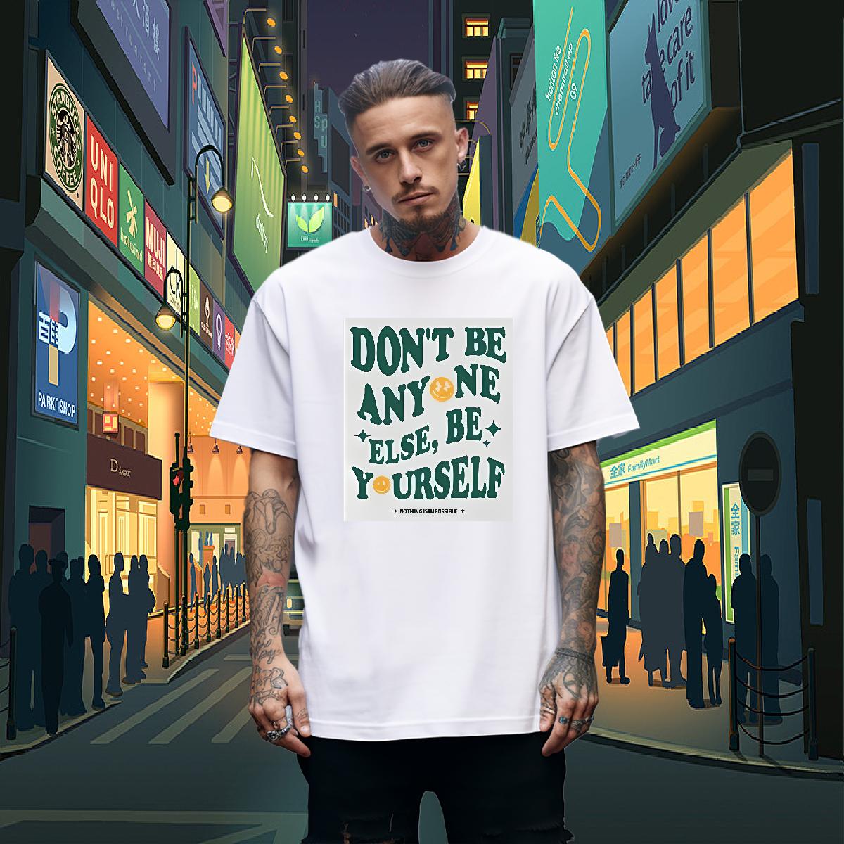 Custom Men T Shirts be yourself 230g Cotton Custom Anime Tshirts Street Casual Crew Neck Cotton Loose Clothes