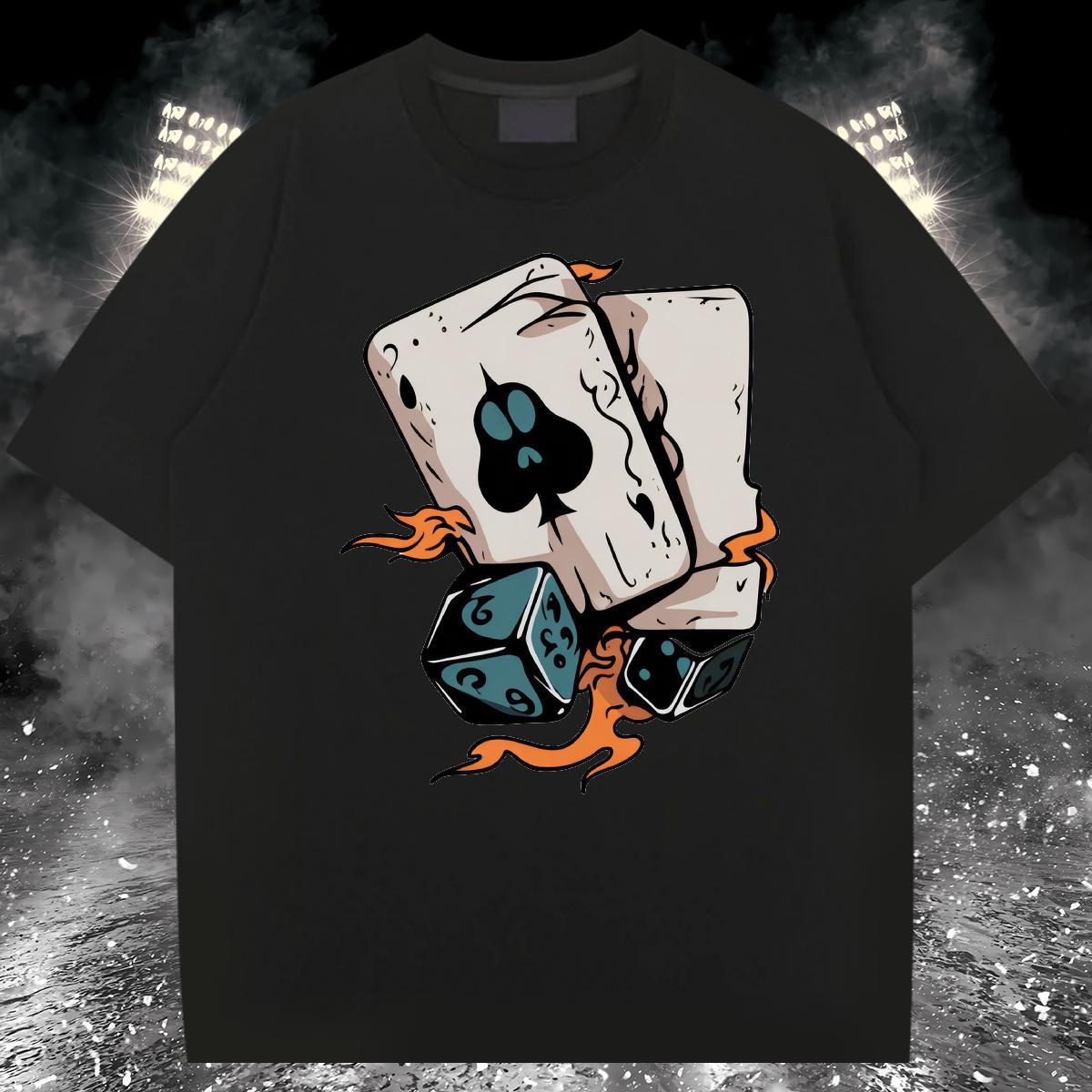 2024 DIY T shirt Poker 100% Cotton 230g Cartoon Printing S-4XL Men Tees Hip Hop Breathable Short Sleeve Loose Clothes