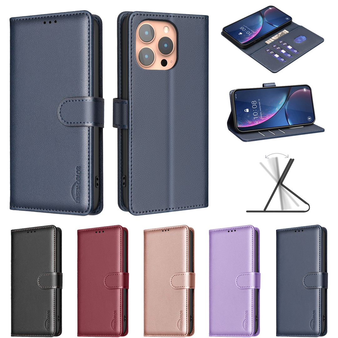RFID Blocking Business Leechee Grain PU Leather Wallet Cases Credit ID Card Slot Holder Flip Cover Magnetic Pouch For Iphone 16 Pro Max SE4 15 14 13 1