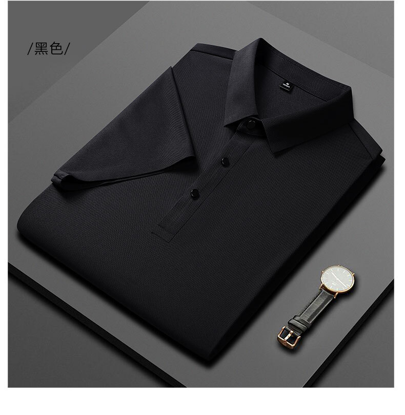 Yuncang Flash Hair 2024 Short sleeved T-shirt No Trace Thin Edition Business Collar Men's Polo Shirt Double Split