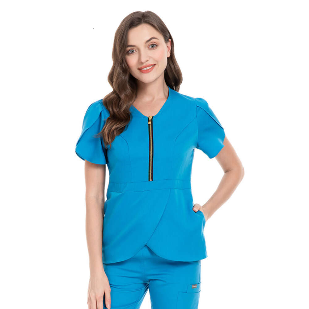 Doctor's surgical women's slim fitting nurse suit, short sleeved V-neck hand washing clothes, elastic professional work clothes F716#93
