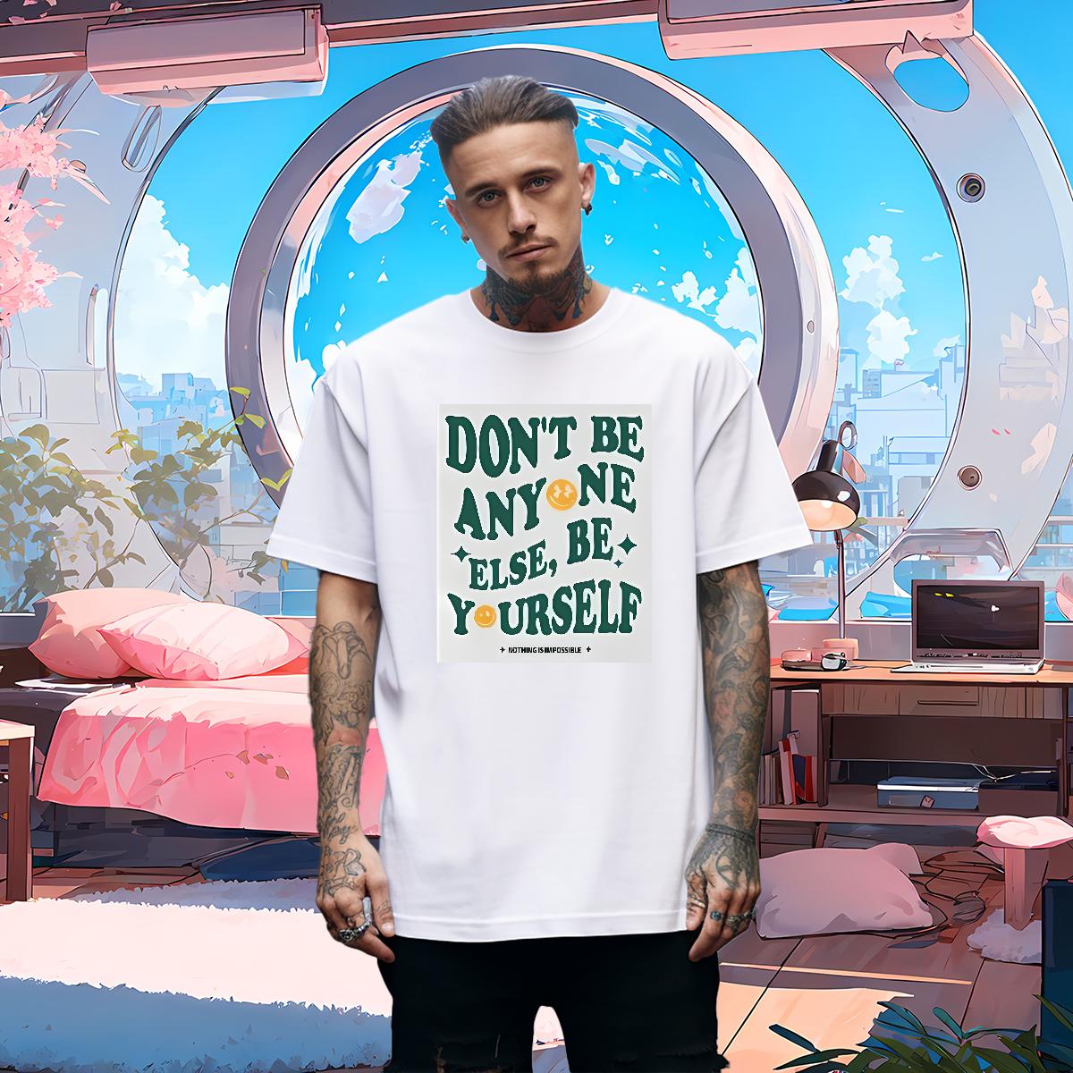 Soft Men Clothes T-Shirt be yourself 230g 100% Cotton Cotton O Neck Short Sleeves Outdoor Mens T Shirts DIY Printed 2024 Summer Tee Shirt