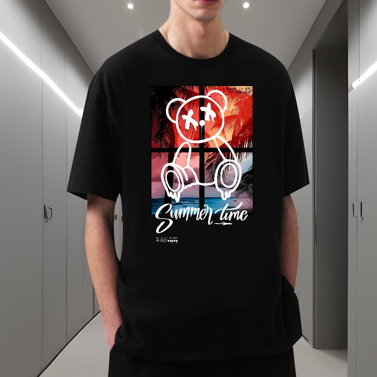 2024 DIY T Shirt For Man Graffiti Art 100% Cotton 230g Black White Men Tshirts Street Casual Breathable Short Sleeve Classic Top Tees