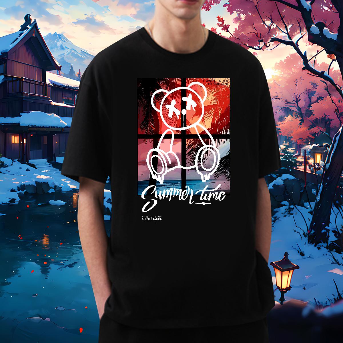 Classic Mens Tshirts Graffiti Art 230g 100% Cotton Short sleeve Cotton Soft Street Wear T-Shirts Floral Print Fashion Casual Tee Shirt