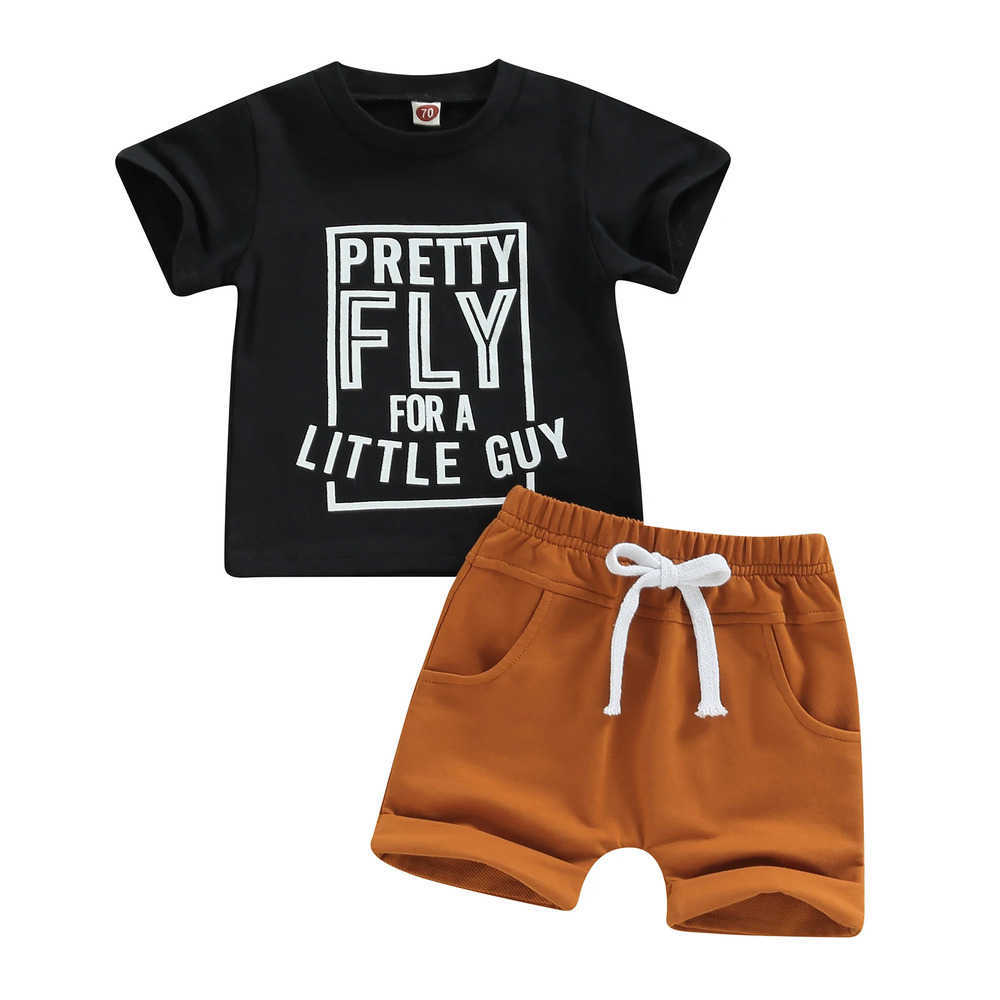 Clothing Sets 2022-11-28 Lioraitiin 0-3Years Toddler Boys Girl 2Pcs Summer Sets Short Sleeve Letter Print T-shirt Solid Drstring Shorts ZT4U