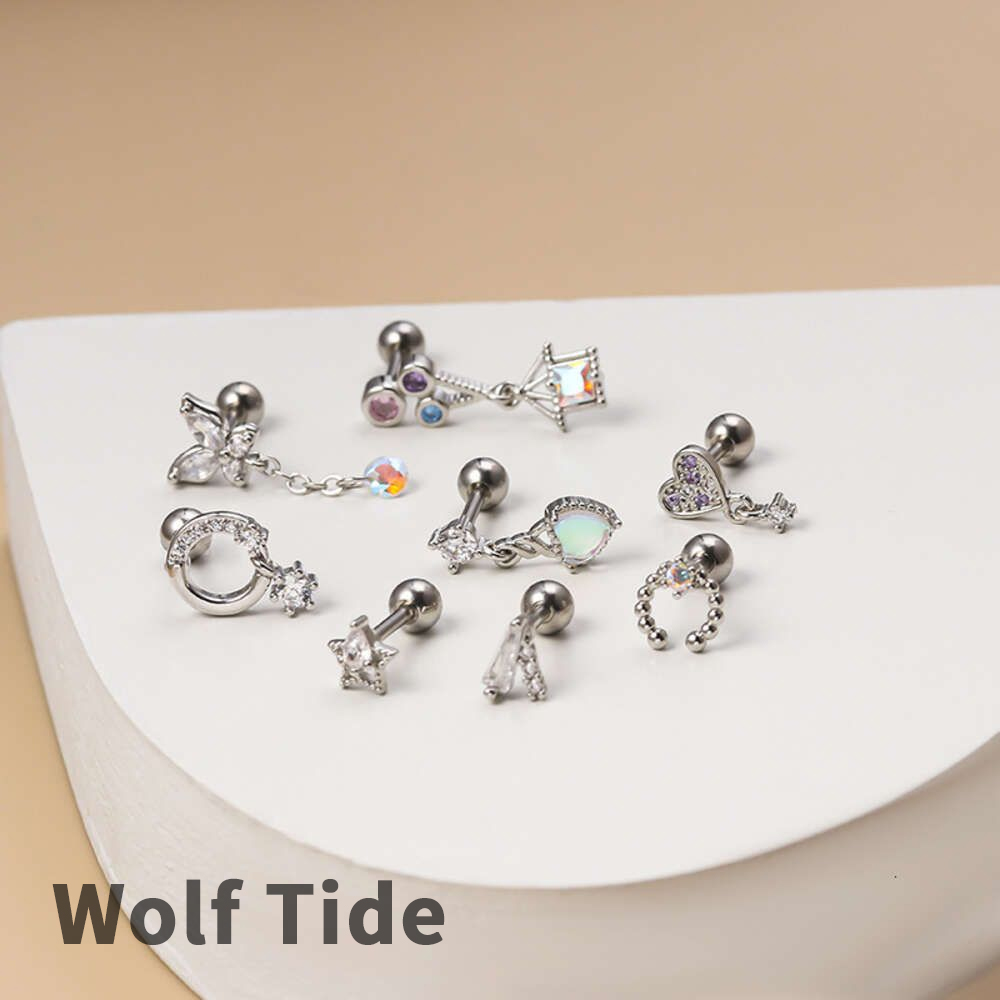 Surgical Stainless Steel Star Heart Butterfly Ball Screw Barbell Earring Studs Earrings Bling Cz Cubic Zaircon Single Cartigale Piercing Wolf Tide Jew