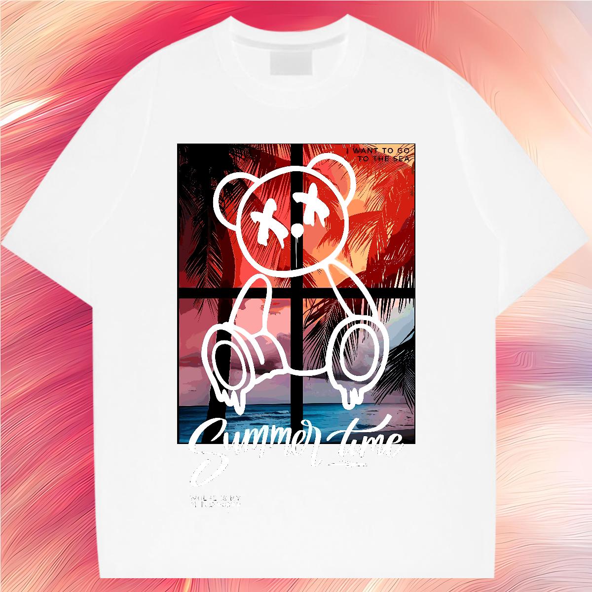 Soft Men Tops Tees Graffiti Art 100% Cotton 230g Short Sleeve Cotton O-Neck Daily Outfit Man T Shirts DIY Anime New Tops Shirt