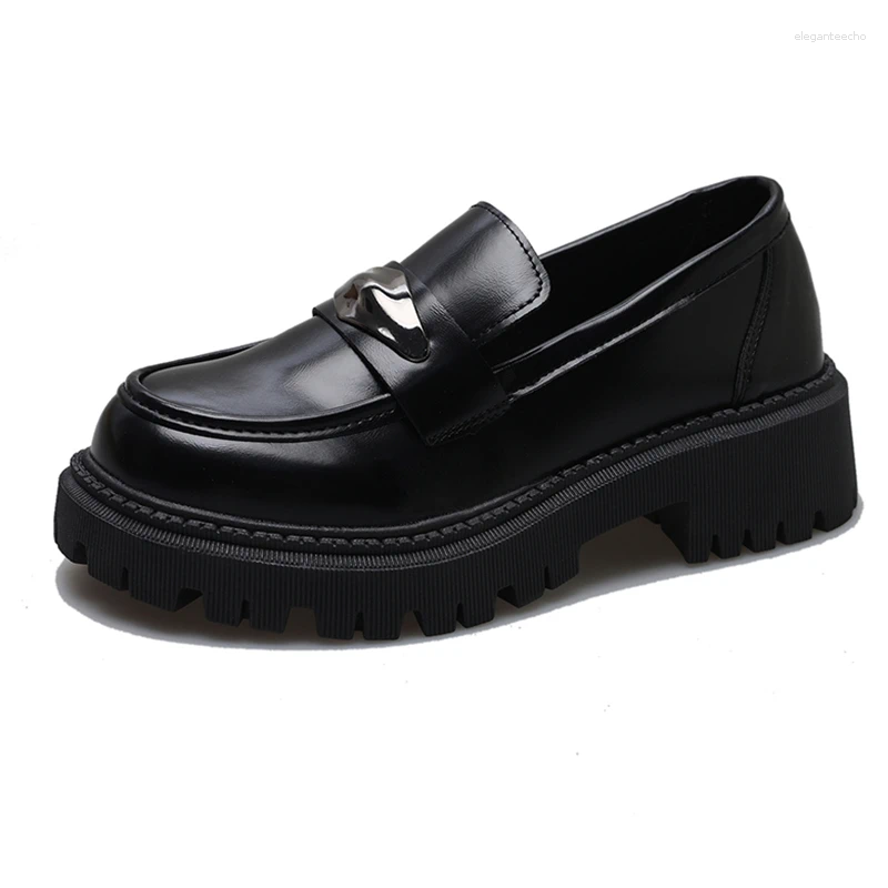 Dress Shoes For Women 2024 Slip On Women's Pumps Autumn Round Toe Solid Mary Jane Metal Decoration Mid Heel Water Proof Loafers