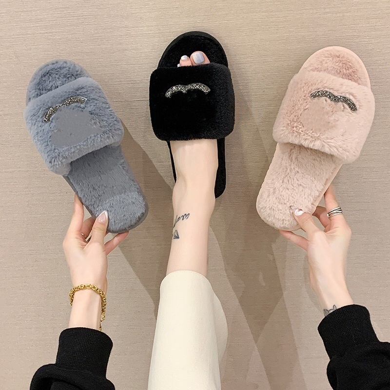 2024 Fashion Women Slides Winter Fluffy Furry Slippers Warm Comfortable Fuzzy Girl Flip Flops Size 36-42