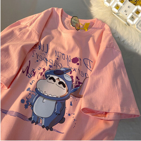 Women's Blouse Summer Cute Cartoon Crayon Shinchan Short-sleeve Bu T-shirt Fashion Clothing Round Neck Student Tees/ Clothes