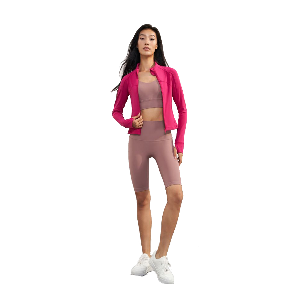 Womens Yoga Jackets Slim Long Sleeve Rose Red Women's Sport Coats Stand Collar Nylon Short Activewear Fit for Running Jogging
