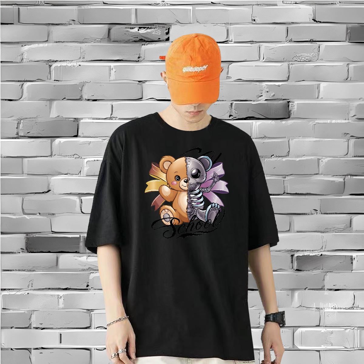 Brand T Shirt For Man bear 230g Cotton Casual Beach O-Neck Short Sleeve Cotton Tshirt for Man Woman Fashion Designer Oversized Top Tees