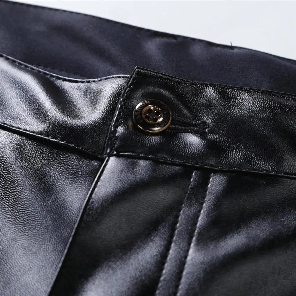 Spring Red Leather Pants Mens Fashion PU Pants Large Size Black Gray Brown Artificial Leather Suit Trousers S-5XL 6XL 240712