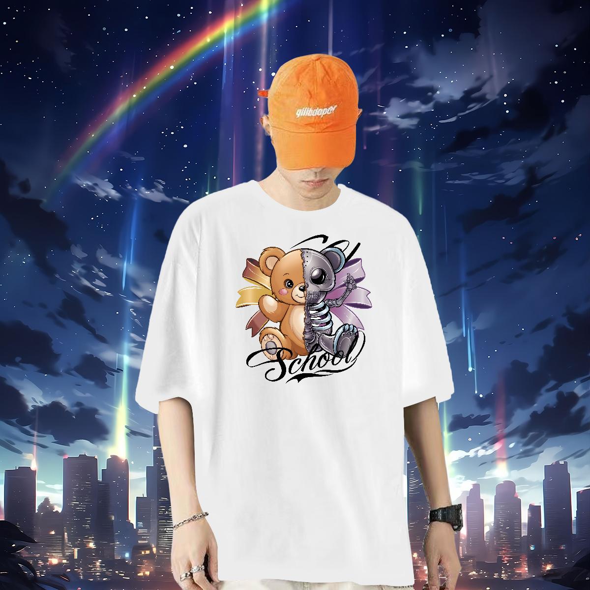 Wholesale Mens T Shirts bear 230g Cotton High Street Hip Hop Breathable Short Sleeve Men Tops Tees Fashion Designer Oversized Wear