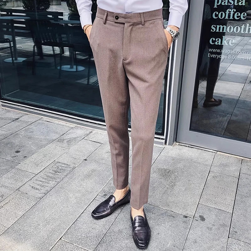 Boutique Fashion Solid Color Mens White Business Casual Suit Pants Male Slim Casual Trousers Wedding Dress Suit Pants 240708