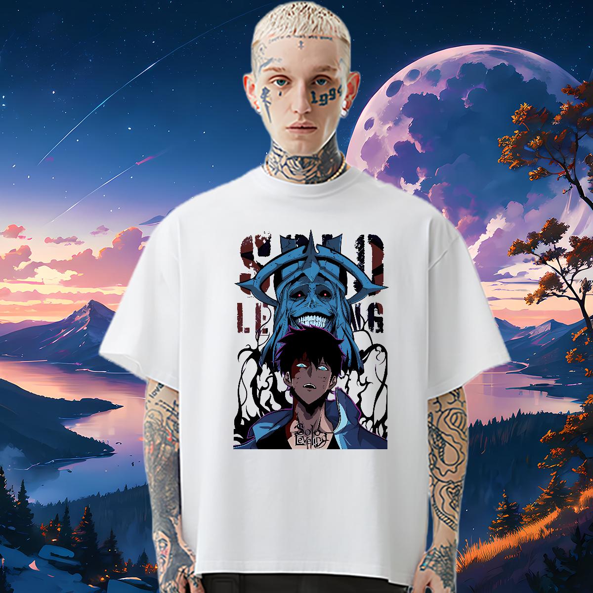 2024 T-Shirts for Men fashion 100% Cotton 230g Anime Men Clothes T-Shirt Daily Outfit Crew Neck Cotton Breathable Soft Tshirts