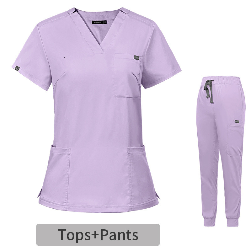 Elastic surgical V-neck short sleeved hospital nurse suit for women's operating room hand washing clothes F716#79 ab3652
