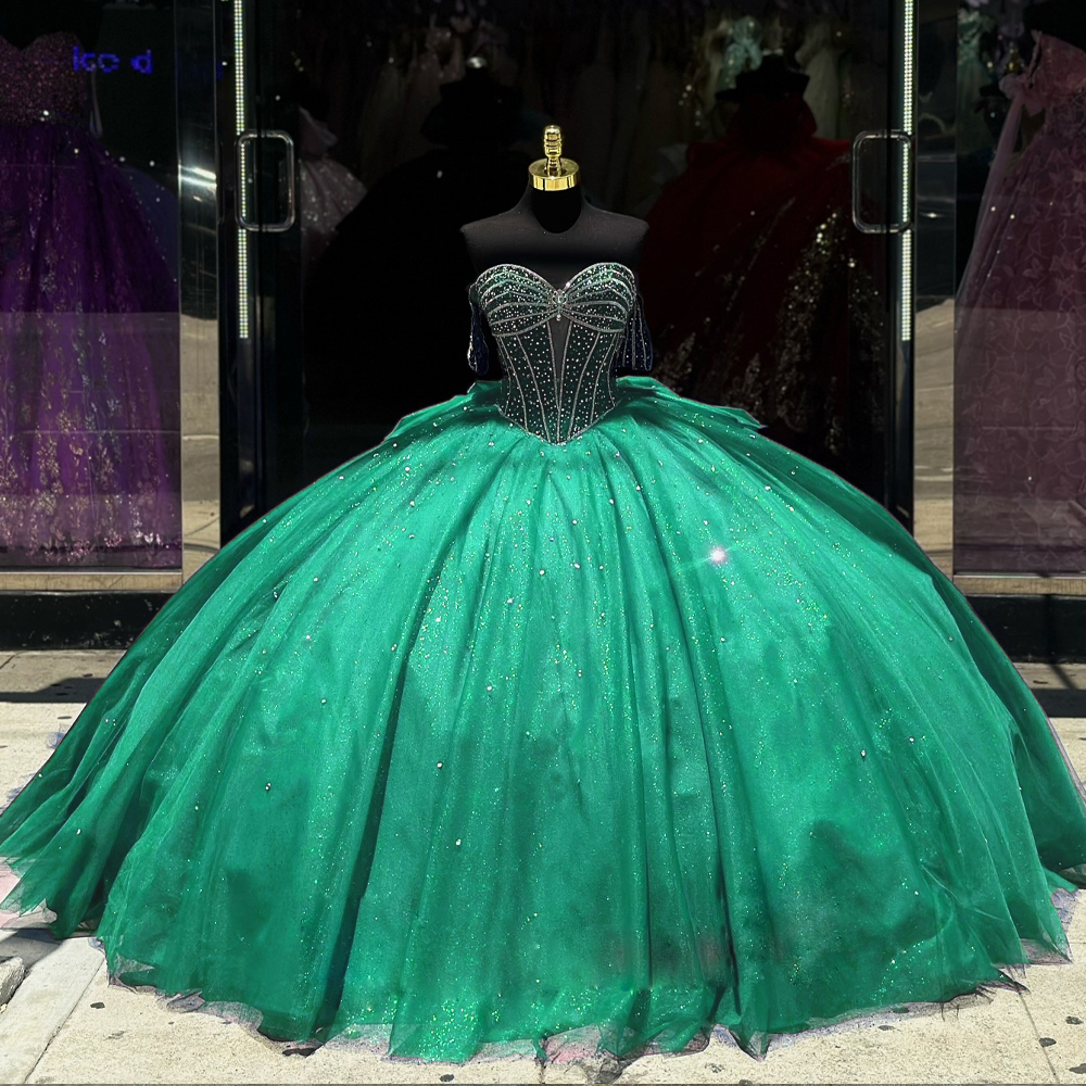 Glitter Quinceanera Dresses 15 Sweet Prom Dress Off the Shoulder Crystal Ball Birthday Party Gown Beaded Sequin vestidos de quincenaera
