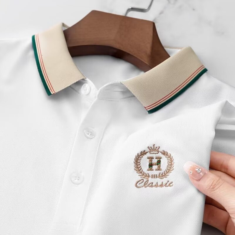 American trendy polo shirt for boys, short sleeved summer new loose casual design, embroidered lapel T-shirt top