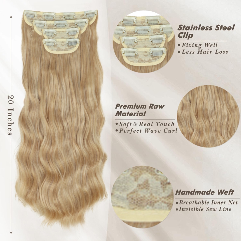 Synthetic Hair Clip In On Hair Extensions Wave 4 pieces/set High Temperature Fiber 190g 1B# 22/60# 4# 6# Color 24inch