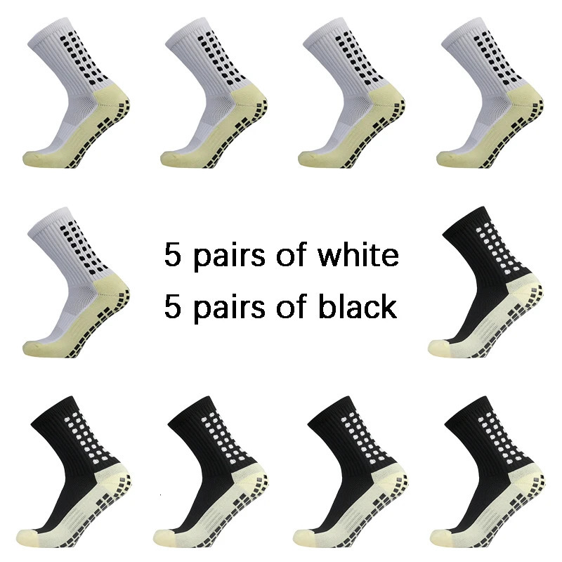 10 Pairs/lot Men Womens Football Socks Cotton Square Silicone Suction Cup Grip Anti Slip Soccer Sports Rugby Socks Tennis Socks 240709