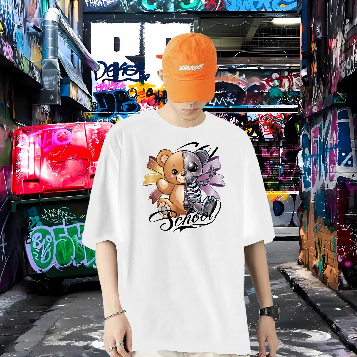 Comfortable T Shirt For Man bear 230g 100% Cotton Daily Wear Crew Neck Cotton Men Tops Tees Brand Floral Print Tops Shirt