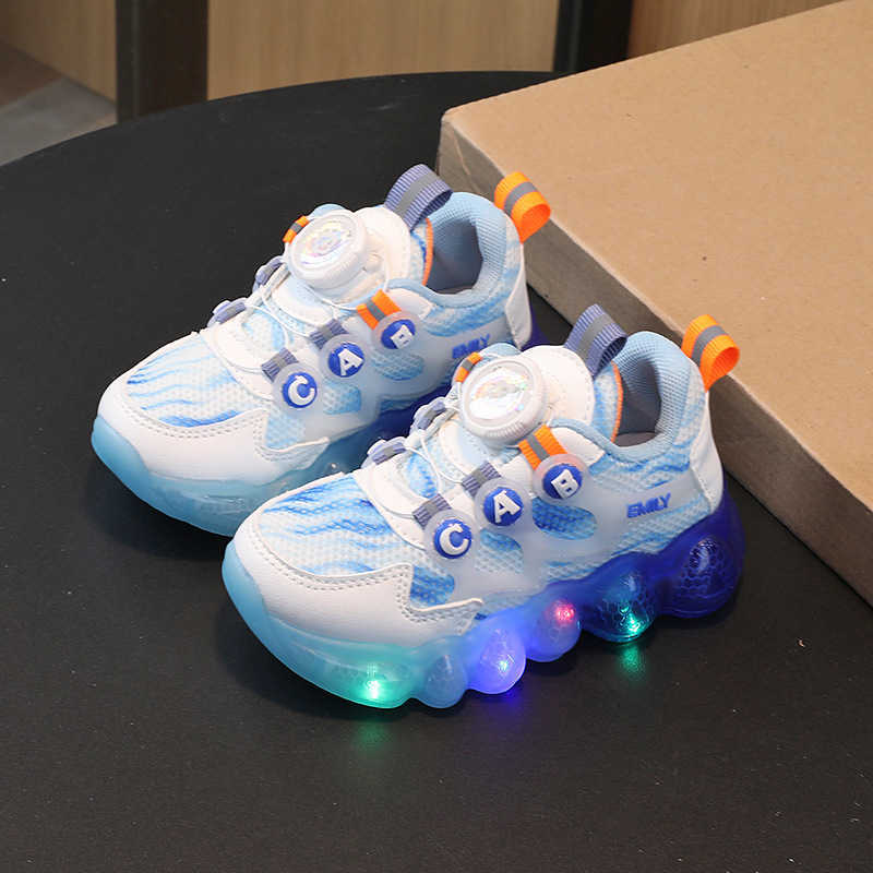 Sneakers Spring New Children's Sports Shoes Children Light up Shoes, Breathable Mesh Shoes for Small and Medium sized Children Flashing Light Rot