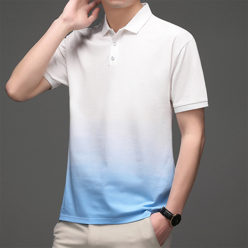 Youth Rainbow Gradient Trendy Short sleeved Polo Shirt Summer New Tencel Cotton Comfortable and Breathable T-shirt