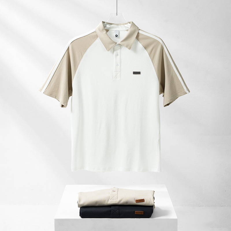 Summer New Short sleeved Shirt Men's Trendy Raglan Sleeve Splicing Quality Polo Top