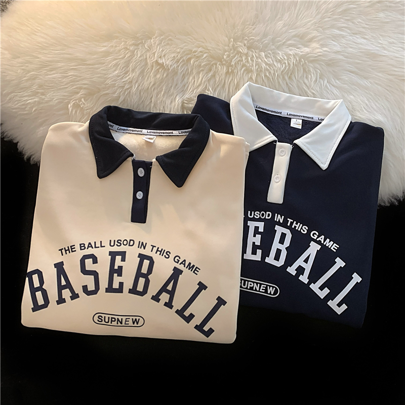 2022 New Korean Design 320g Plush Thickened Trendy Brand Letter Loose Polo Neck Versatile Sweater