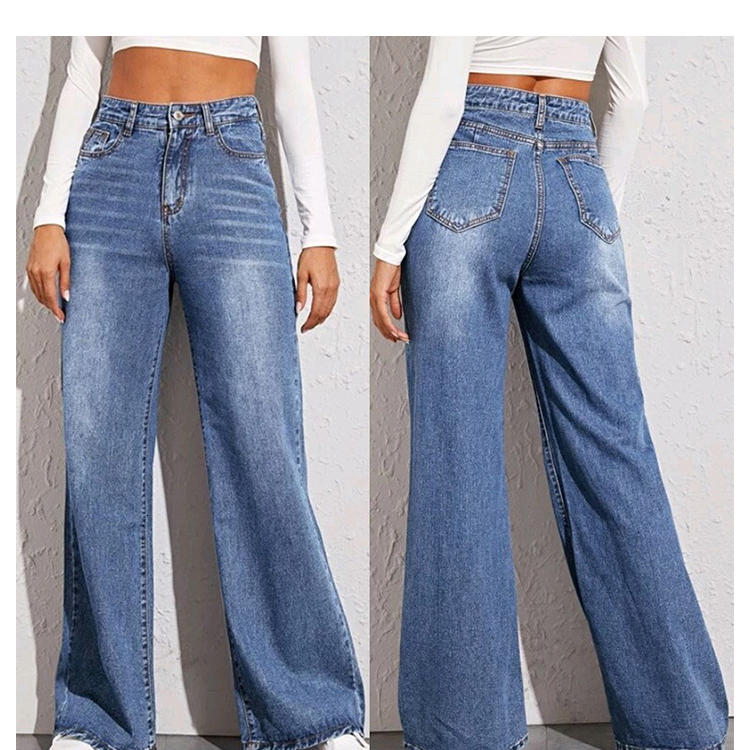 Wholesale New Design Wide Leg Casual Loose Full Length Straight Boyfriend Jeans For Women Zipper Fly