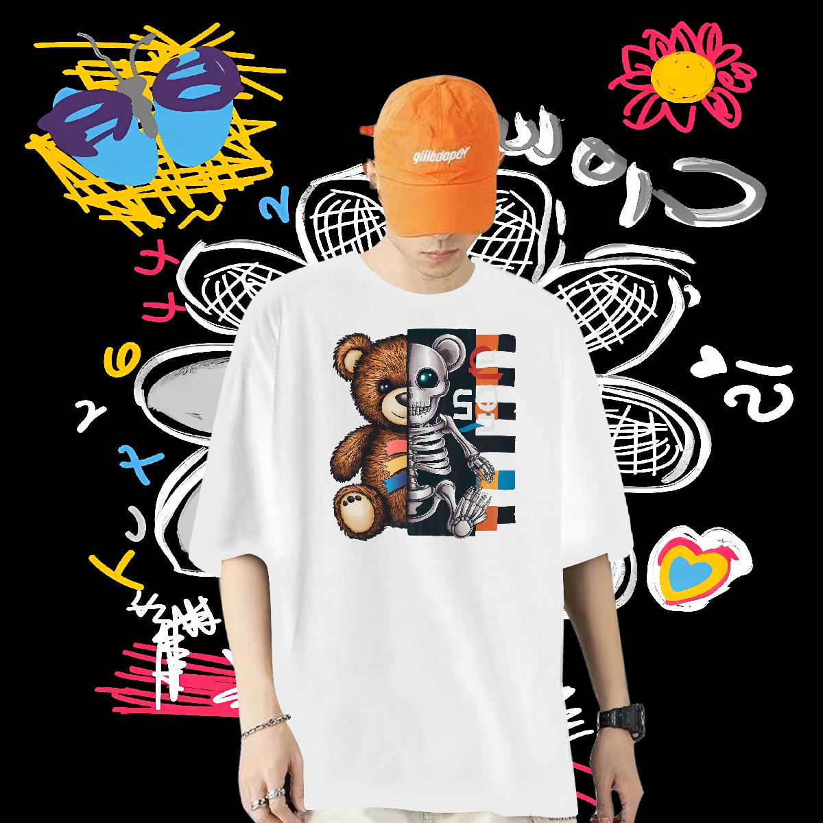 Cool Mens T Shirts bear 100% Cotton 230g Daily Wear Breathable Crew Neck Cotton Mens Tshirts Fashion Casual Graphic Tops