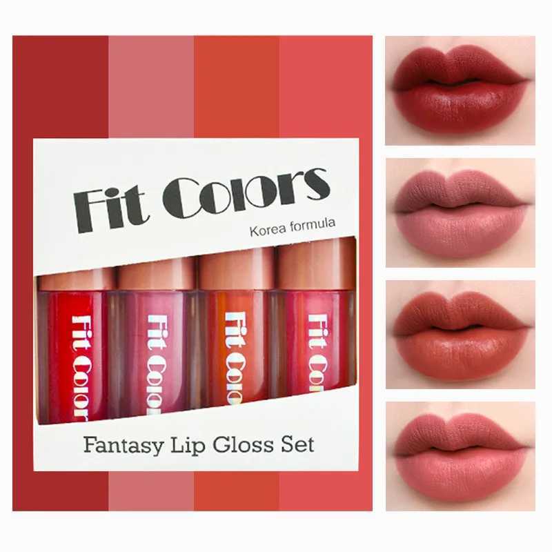 Fit Colors 4-piece Lip Gloss Set Matte Velvet Durable Fruit Stickless Cup Easy Color Diamond Lip Gloss Set W241101