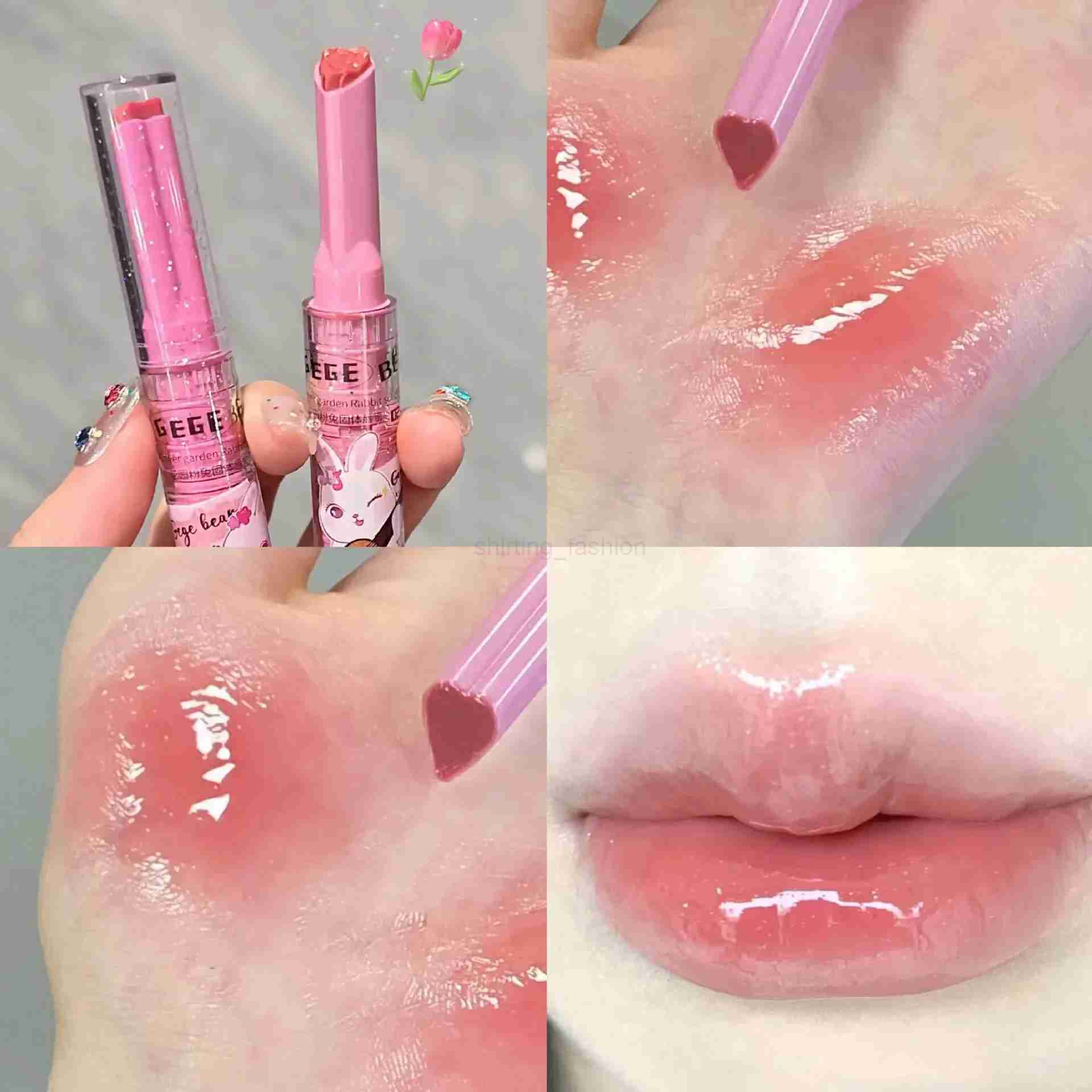 Gege Bear Garden Pink Rabbit Solid Lip Gloss Moisturizing Watery Colored Lip Balm Long-lasting Lipstick SetCL240716
