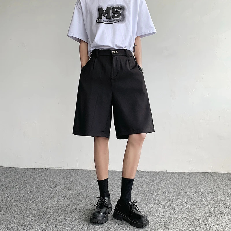 NOYMEI Metal Button Suit Shorts Mens Korean Style Black Loose Summer 2024 Fashion All-match Trendy Pants WA4248 240715