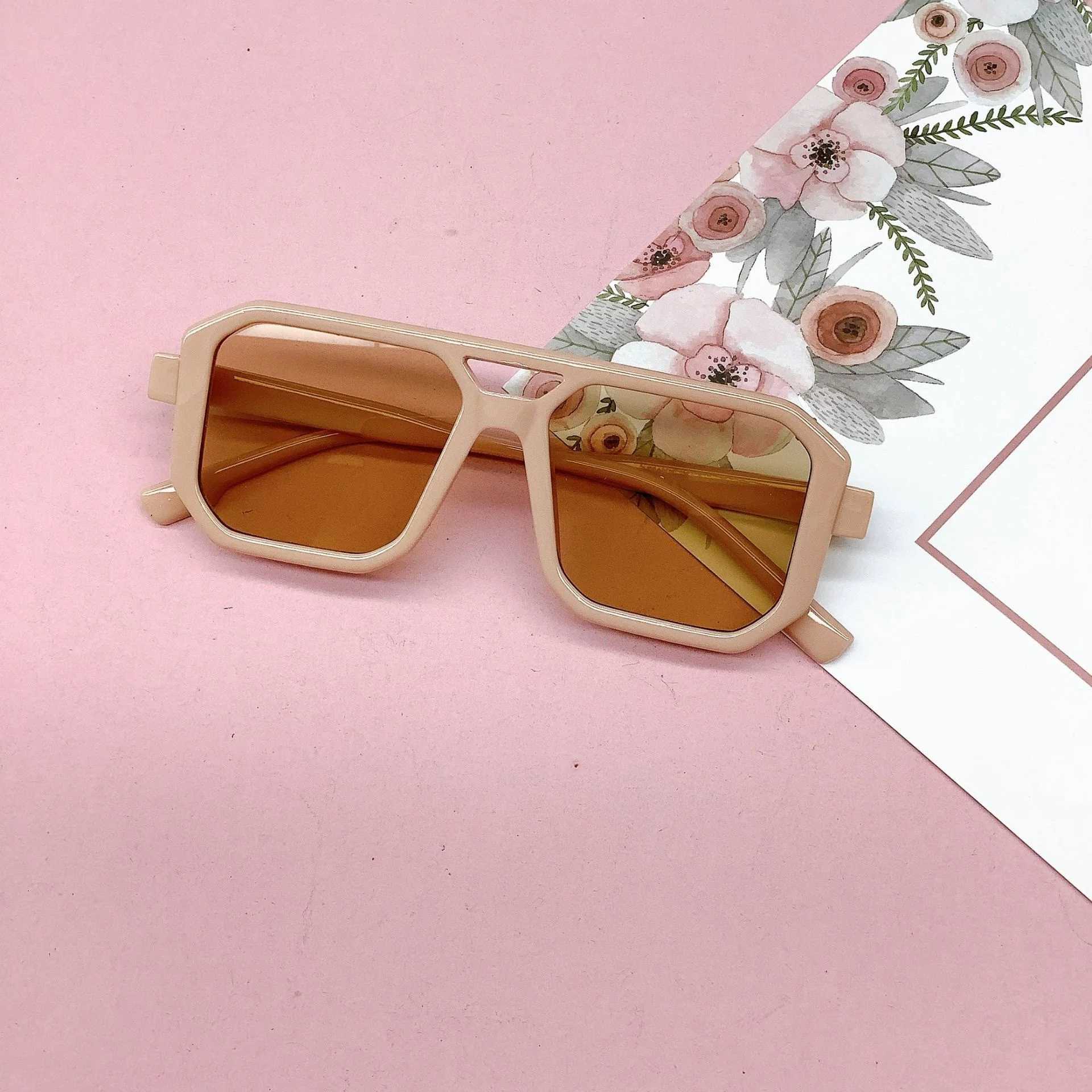 Sunglasses 2023 new childrens double-beam square sunglasses for childrens UV-proof sunglasses for boys and girls