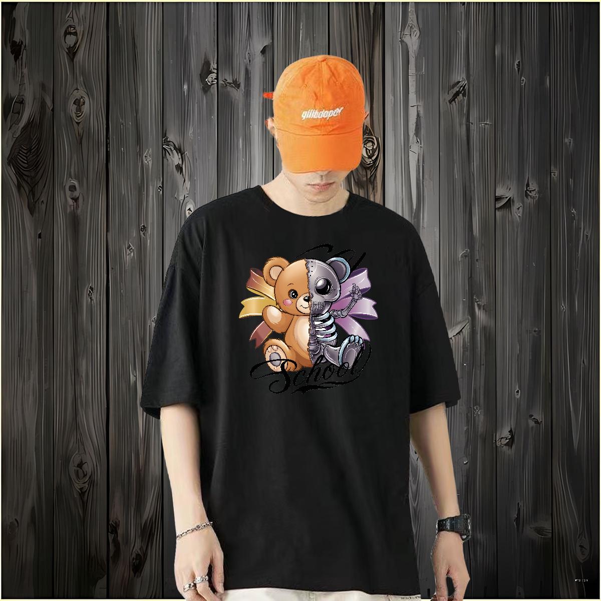 Cool T Shirts Men bear 230g 100% Cotton Street 180g Cotton Mens Tshirts Fashion Designer Plus Size Cartoon Tees