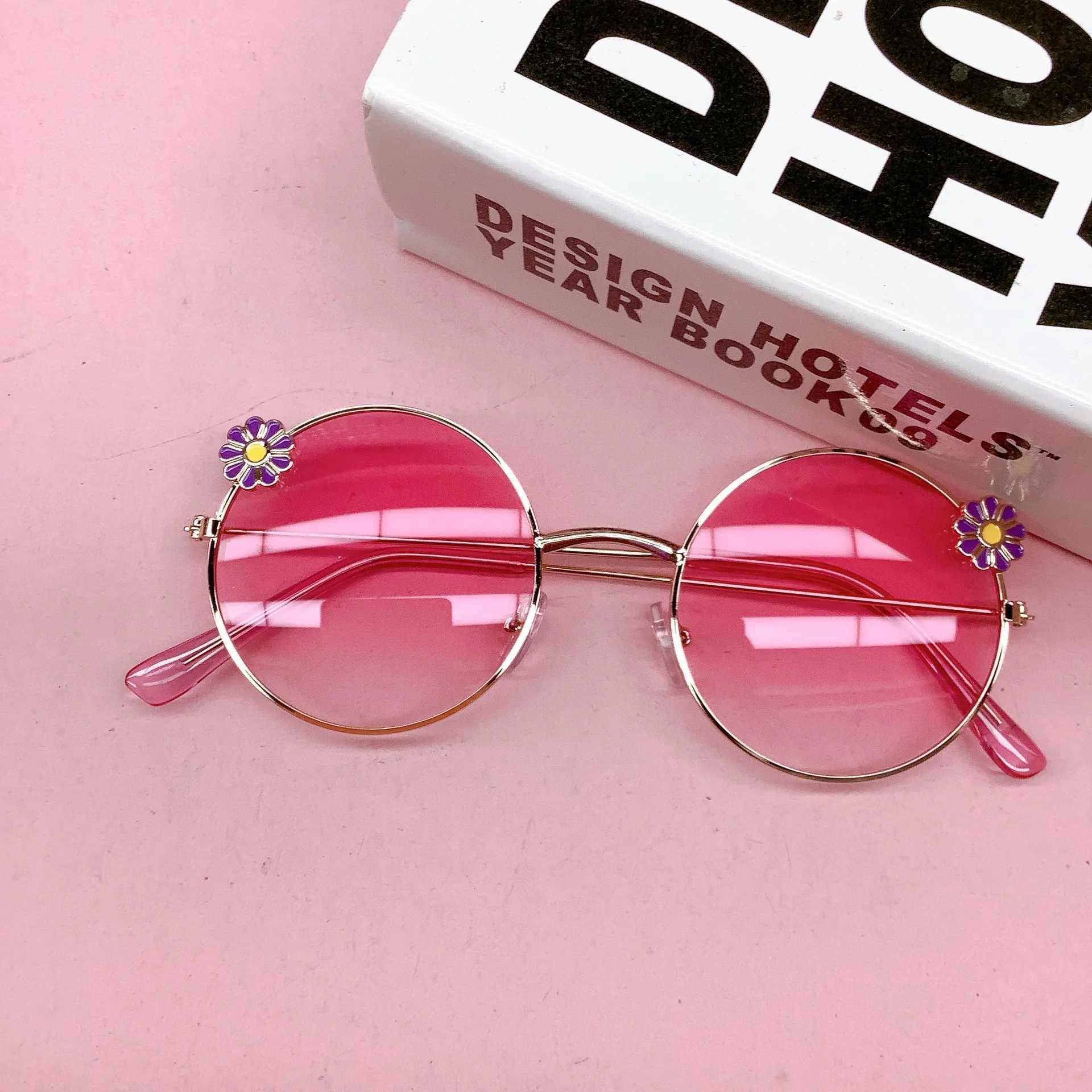 Sunglasses New childrens sunglasses round frame flower baby travel sun-shading concave shape wear photo sunglasses fashion