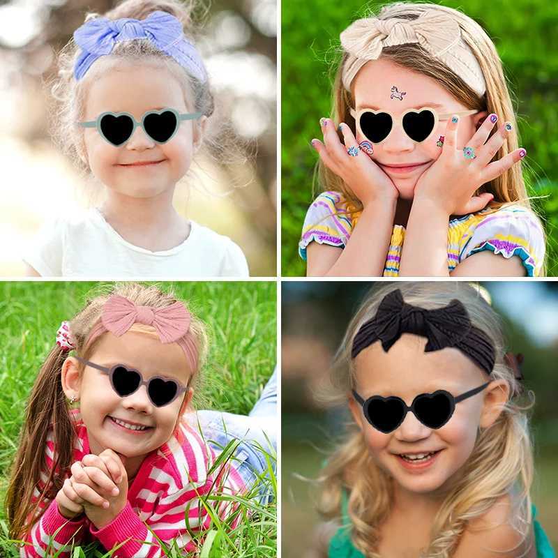 Sunglasses 2 Pcs/Set New Children Colors Soft Bowknot Headbands Heart Circle Edge UV400 Sunglasses Headwear Set Lovely Hair Accessories