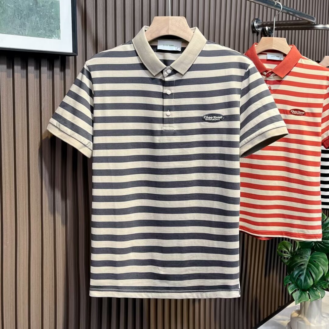 Summer Men's Short sleeved Striped Polo Shirt Thin Youth Fashion Urban Loose Style Business Leisure