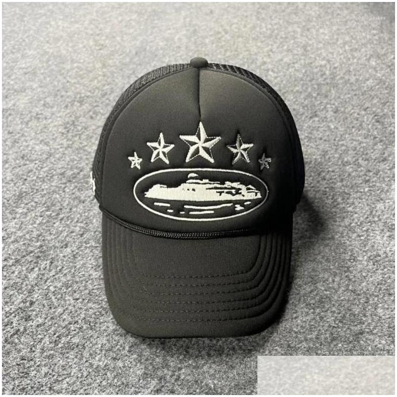 Ball Caps 2024 Arrived Star Embroidered Mens Baseball Cap Mesh Trucker Hat Summer Snapback Retro Male Beach Headdress Drop Delivery Otjd1