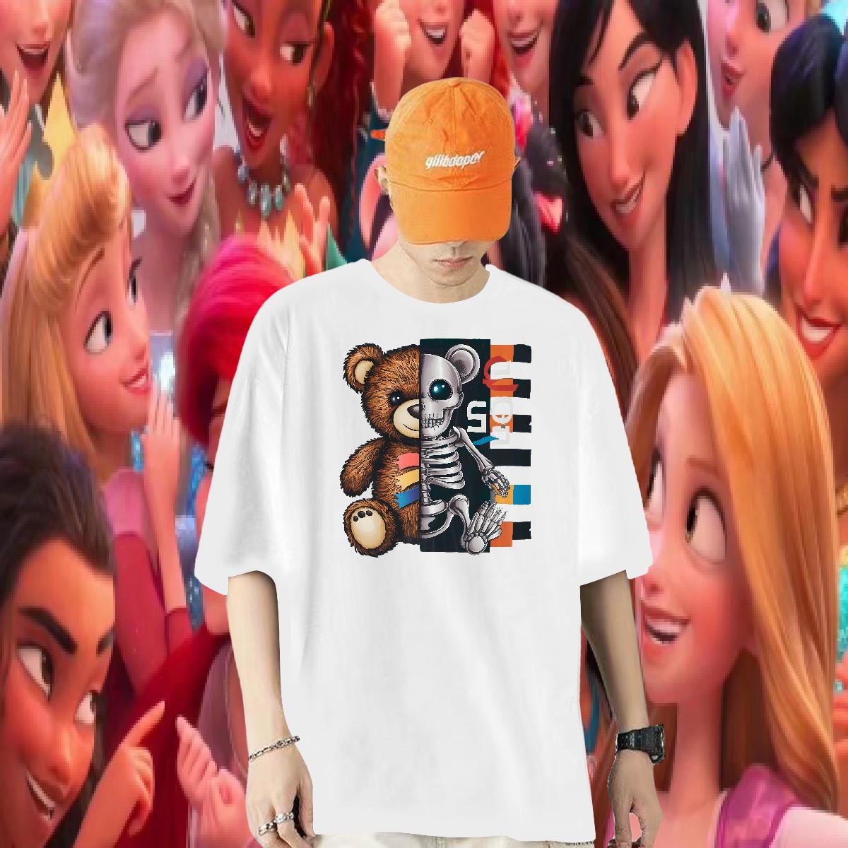 Brand Mens T Shirts bear 100% Cotton 230g Casual Beach Breathable Short Sleeve Men Tops Tees Fashion Designer Skull Tops Shirt