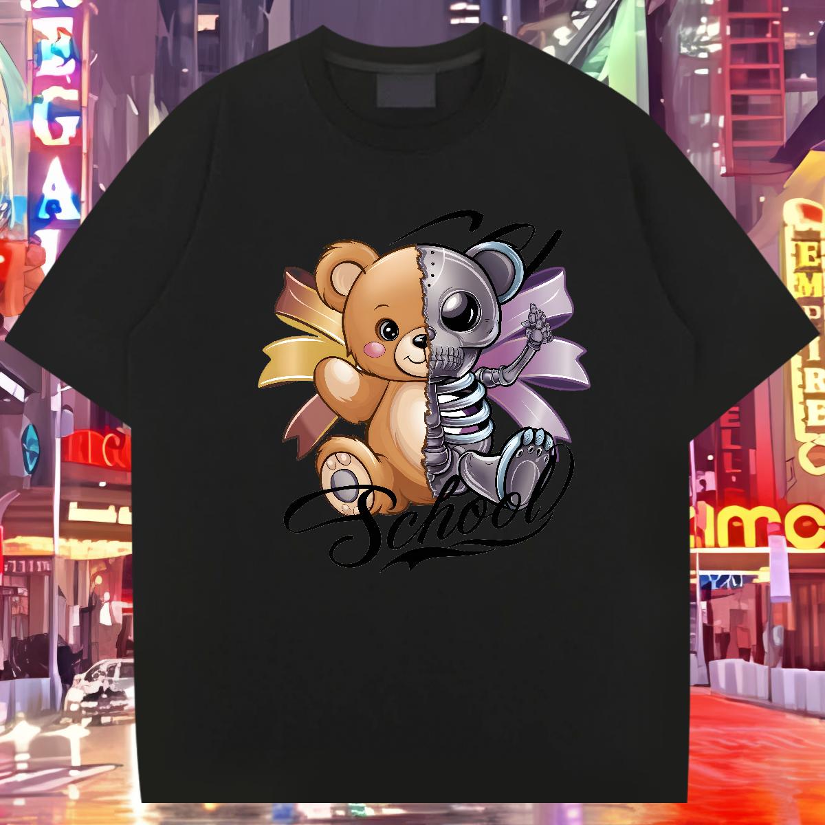 Loose Fit T-Shirts for Men bear 230g 100% Cotton Beach Cotton Breathable Tshirt for Man Woman Brand DIY Tops Shirt