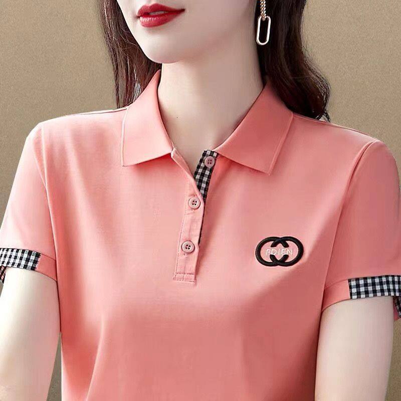 Women's Summer Short-sleeved Lapel T-shirt Ladies Loose Large Size Polo Shirt
