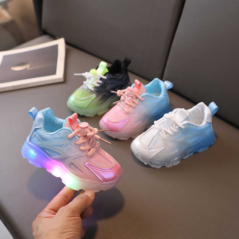 Sneakers Autumn New Cartoon Girls' Sports Shoes with LED Lighting for Boys' Gradient Color Mesh Shoes for Small and Medium Sized Children