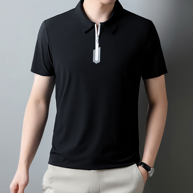 Light business short sleeved Polo shirt 2023 summer new ice silk solid color simple casual versatile T-shirt for men