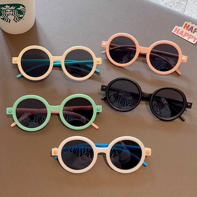 Sunglasses 2023 Childrens Retro Sunglasses Boys Girls Cute Cartoon Double Colors Round Frame Sunglasses UV Protection Classic Kids Glasses