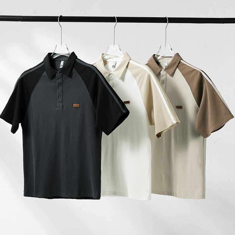 Summer New Short sleeved Shirt Men's Trendy Raglan Sleeve Splicing Quality Polo Top