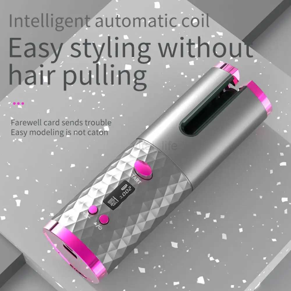 Automatic Wireless Hair Curler Cordless Rotating USB Rechargeable Curling Iron Display Temperature Adjustable Timing Hair CurlerCL240716