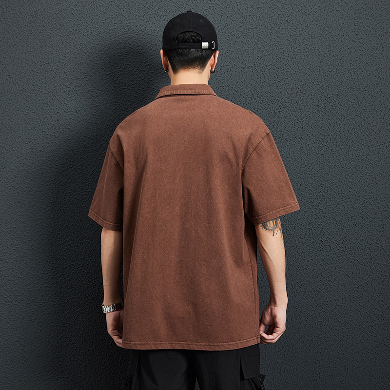 Summer new short sleeved shirt trendy brand washed pure cotton polo collar t-shirt top